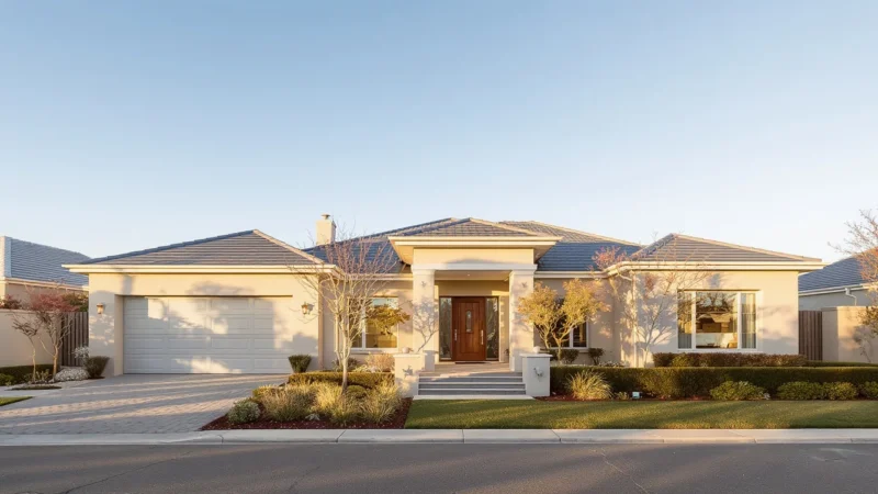 Modern family home for sale in Durbanville, Northern Suburbs of Cape Town, on a clear winter morning