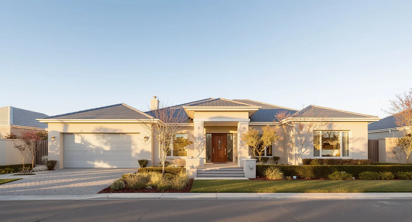 Modern family home for sale in Durbanville, Northern Suburbs of Cape Town, on a clear winter morning